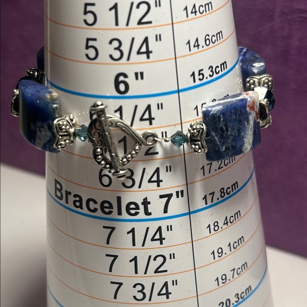 Natural Blue Sodalite Stone & Crystal Beaded Bracelet - Picture 8 of 8